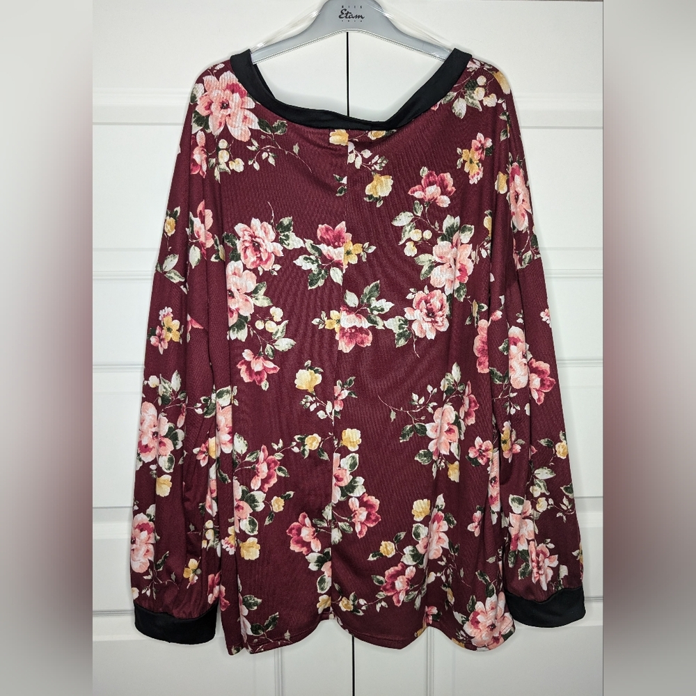 NWT Haptics by Holly Harper 3XL Maroon Floral Long Sleeve Top - Picture 2 of 9